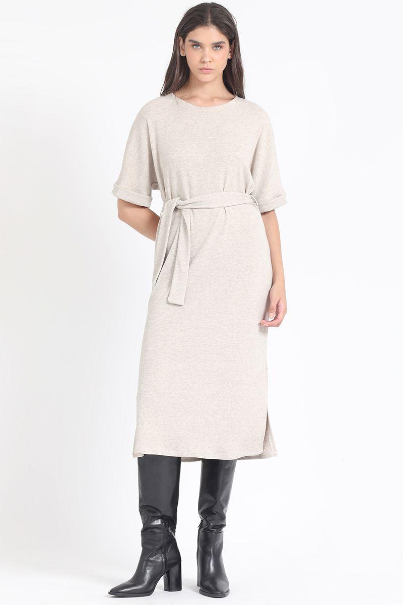 Vestido Maxi, Punto, Beige Liola-3