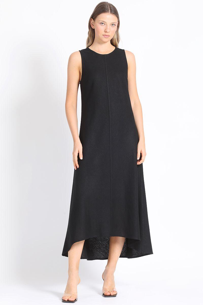 Vestido Halter Maxi Sesgado Lino Mix Negro Liola-0