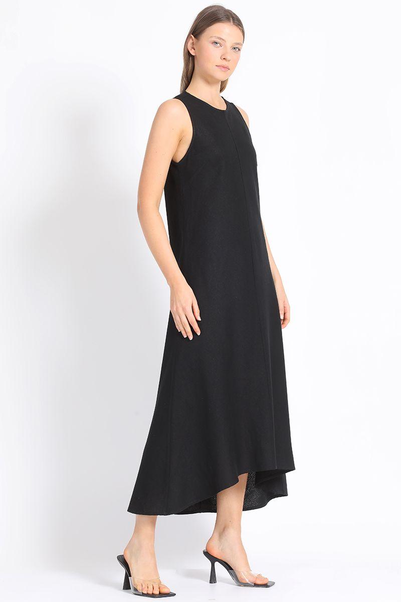 Vestido Halter Maxi Sesgado Lino Mix Negro Liola-1