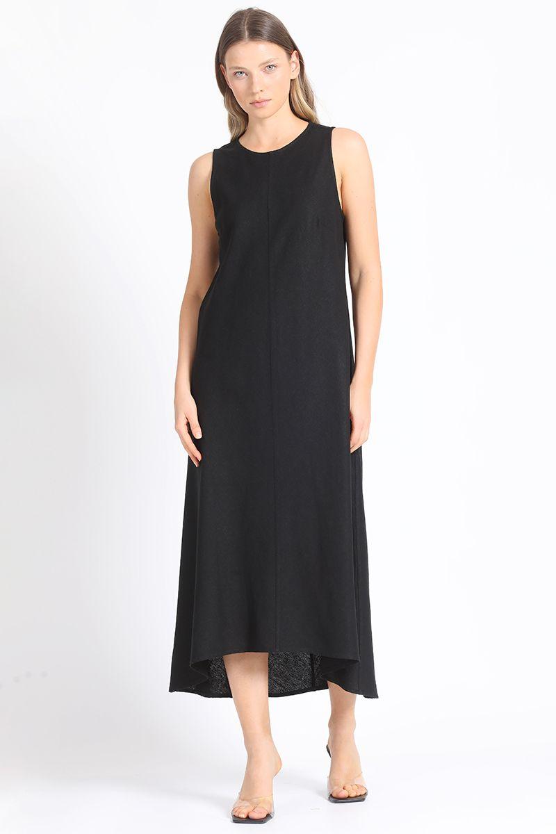 Vestido Halter Maxi Sesgado Lino Mix Negro Liola-5