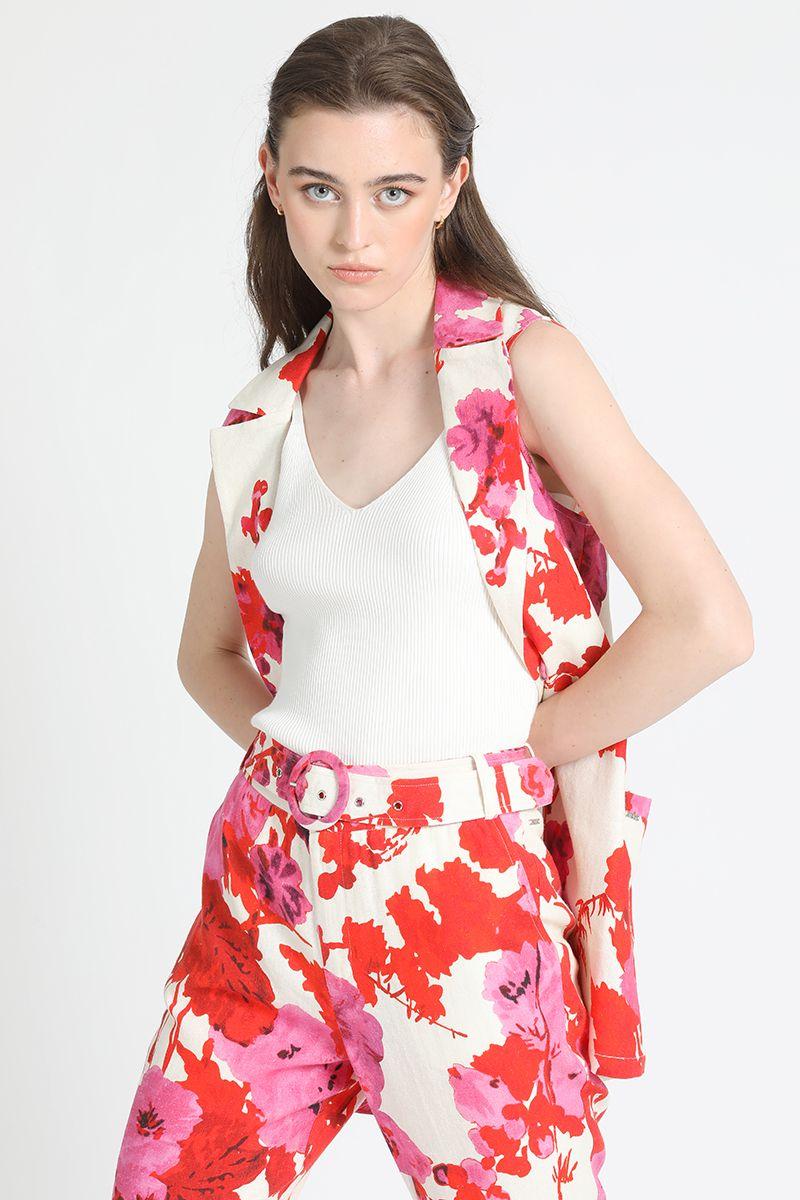 Pantalon Pescador Lino Mix Estampado Rosa Liola-1