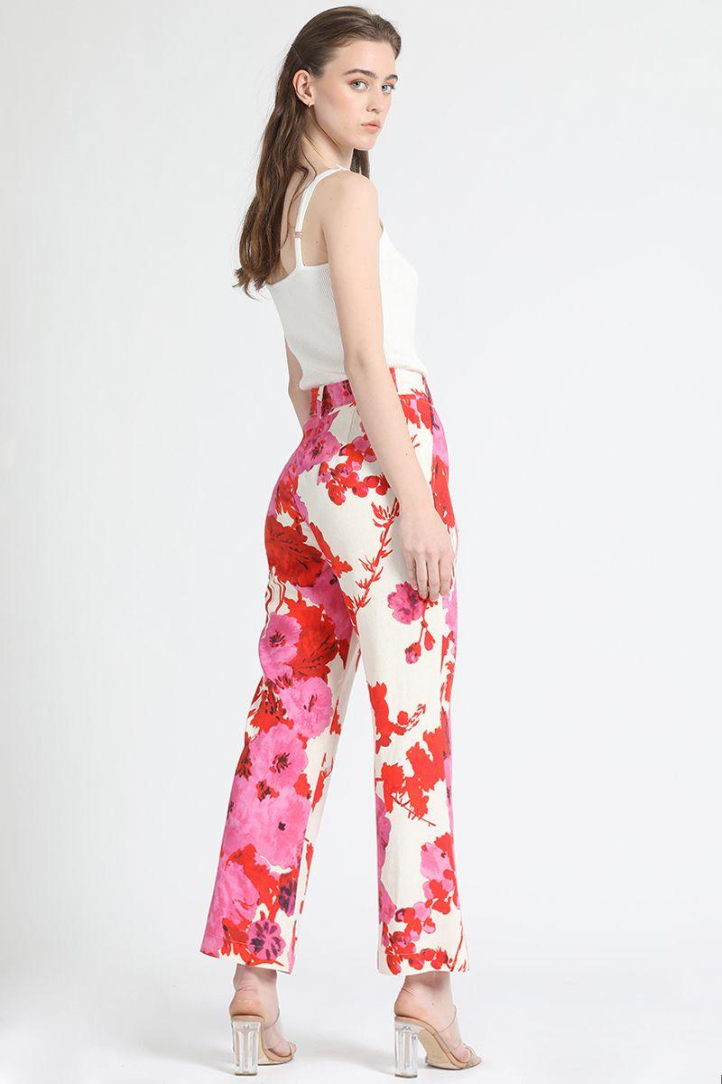 Pantalon Pescador Lino Mix Estampado Rosa Liola-3