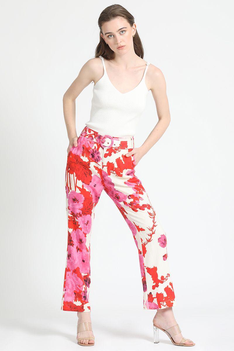 Pantalon Pescador Lino Mix Estampado Rosa Liola-4