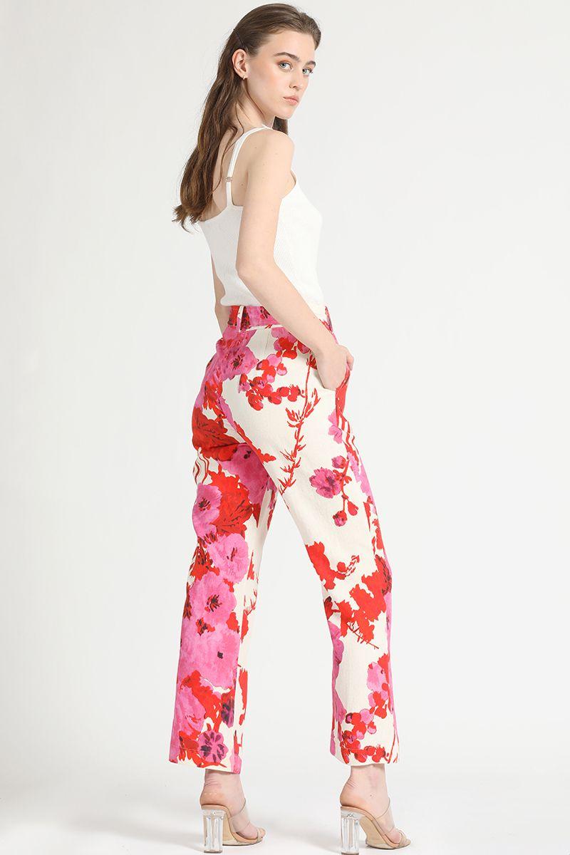 Pantalon Pescador Lino Mix Estampado Rosa Liola-5