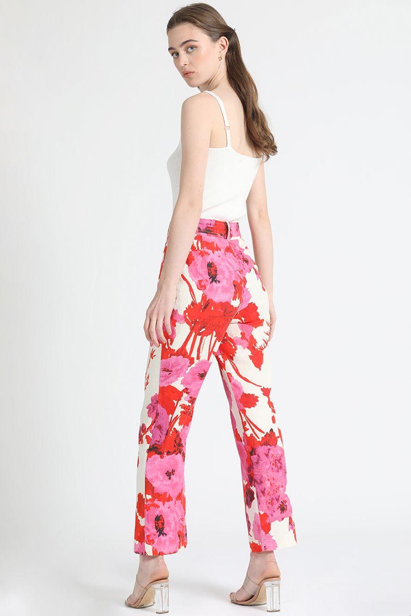 Pantalon Pescador Lino Mix Estampado Rosa Liola-6