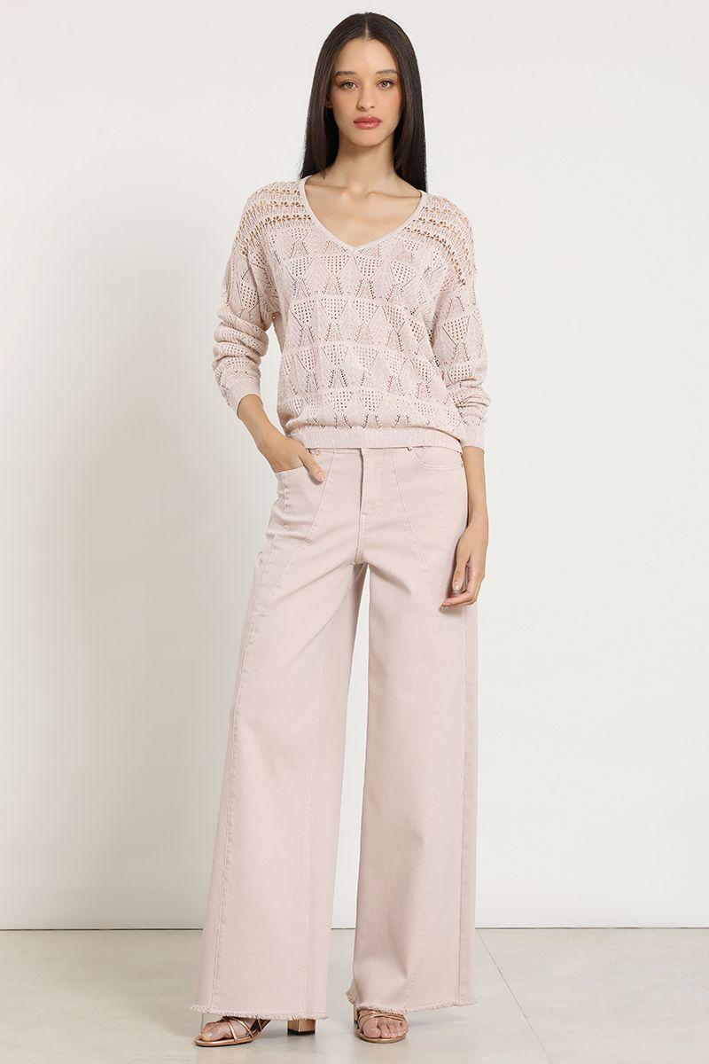 Jeans color extra palazzo, rosa Liola-0