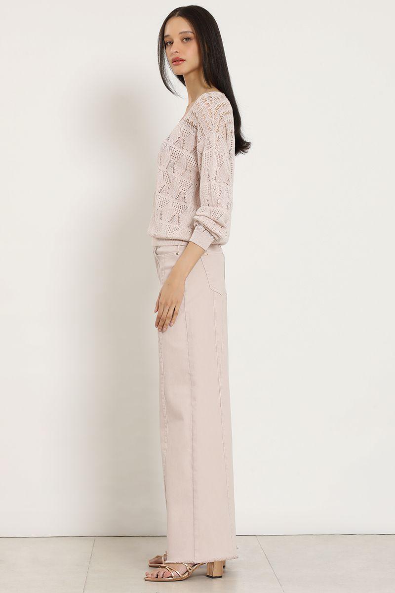 Jeans color extra palazzo, rosa Liola-1