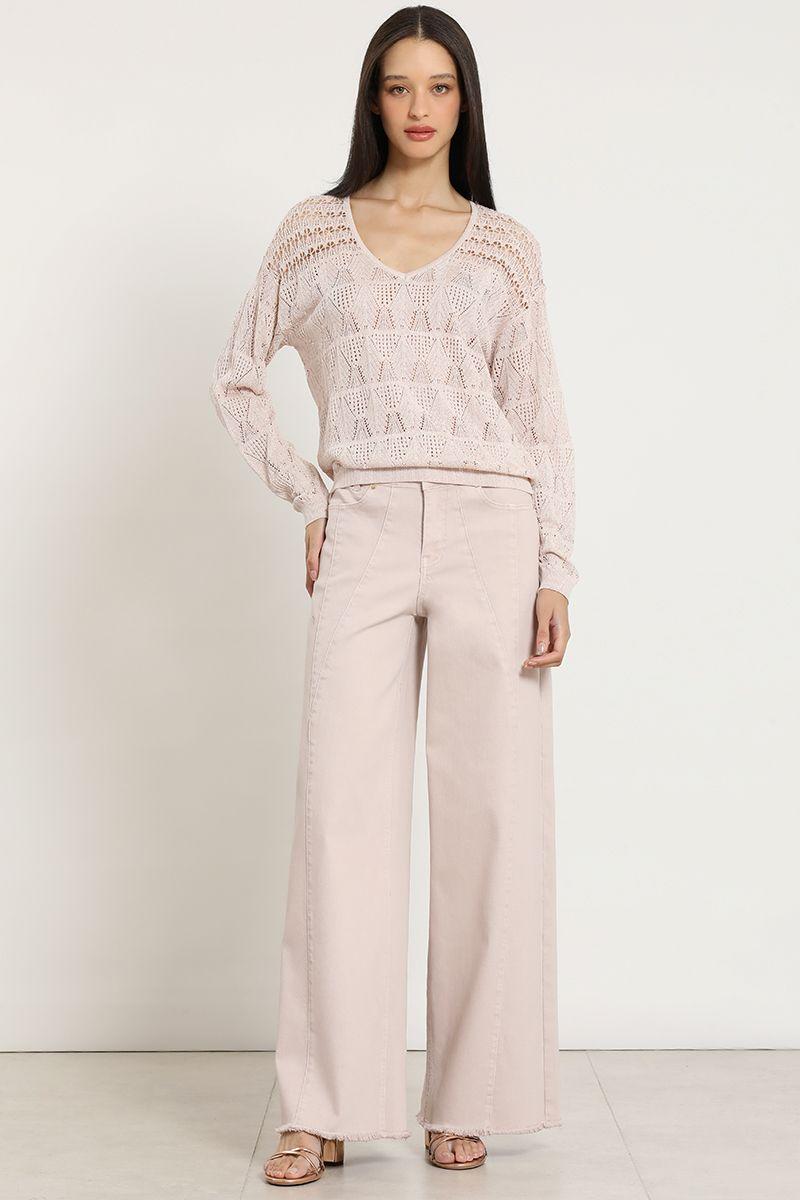 Jeans color extra palazzo, rosa Liola-2