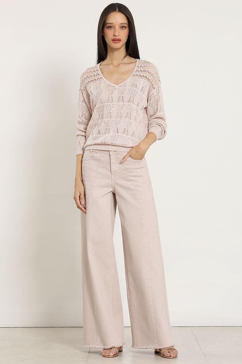 Jeans color extra palazzo, rosa Liola-3