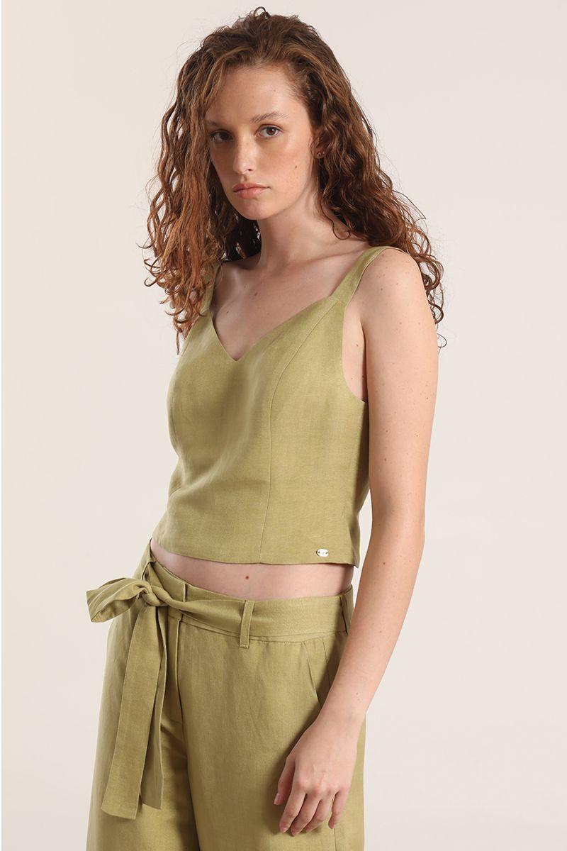 Top crop lino liola mujer verde-0