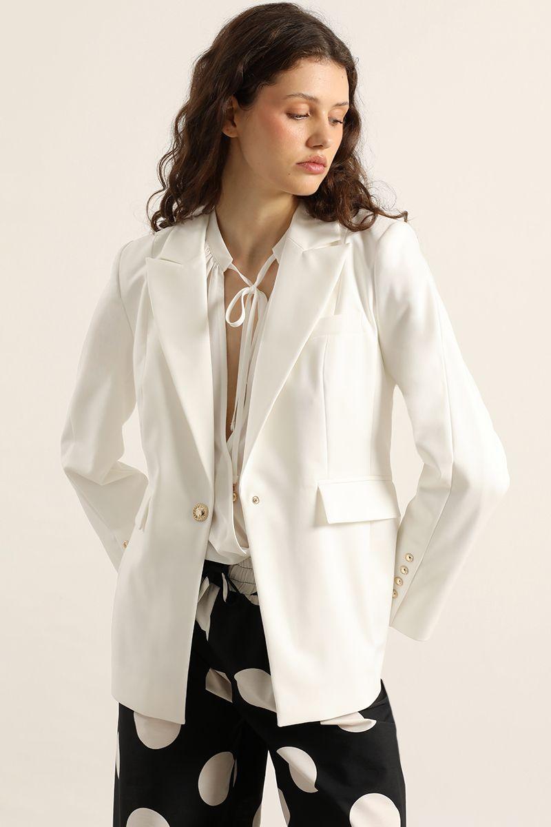 Blazer entallado, broches fantasia, crudo Liola-5