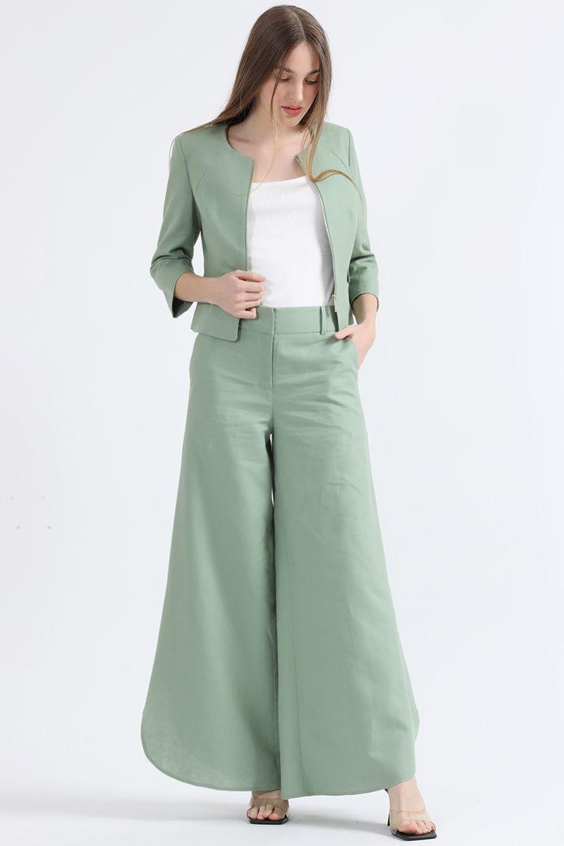Chaqueta Entallada Lino Algodón, Verde Liola-1