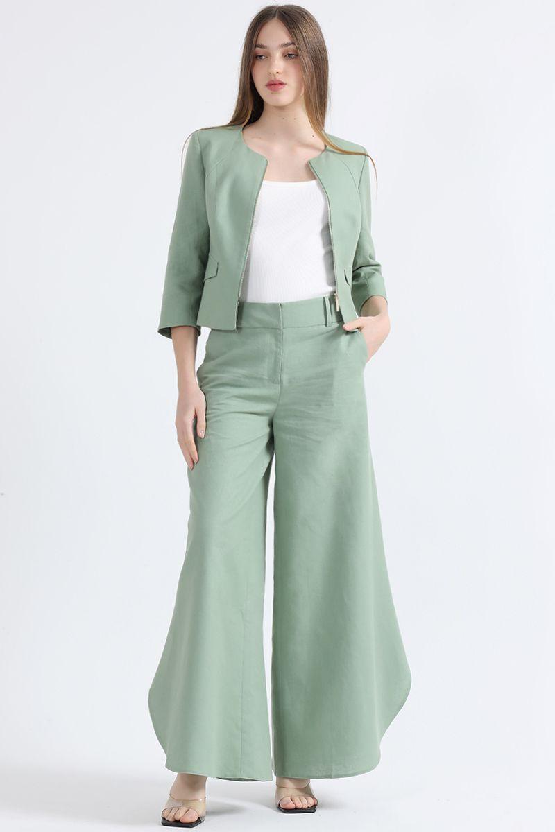 Chaqueta Entallada Lino Algodón, Verde Liola-2