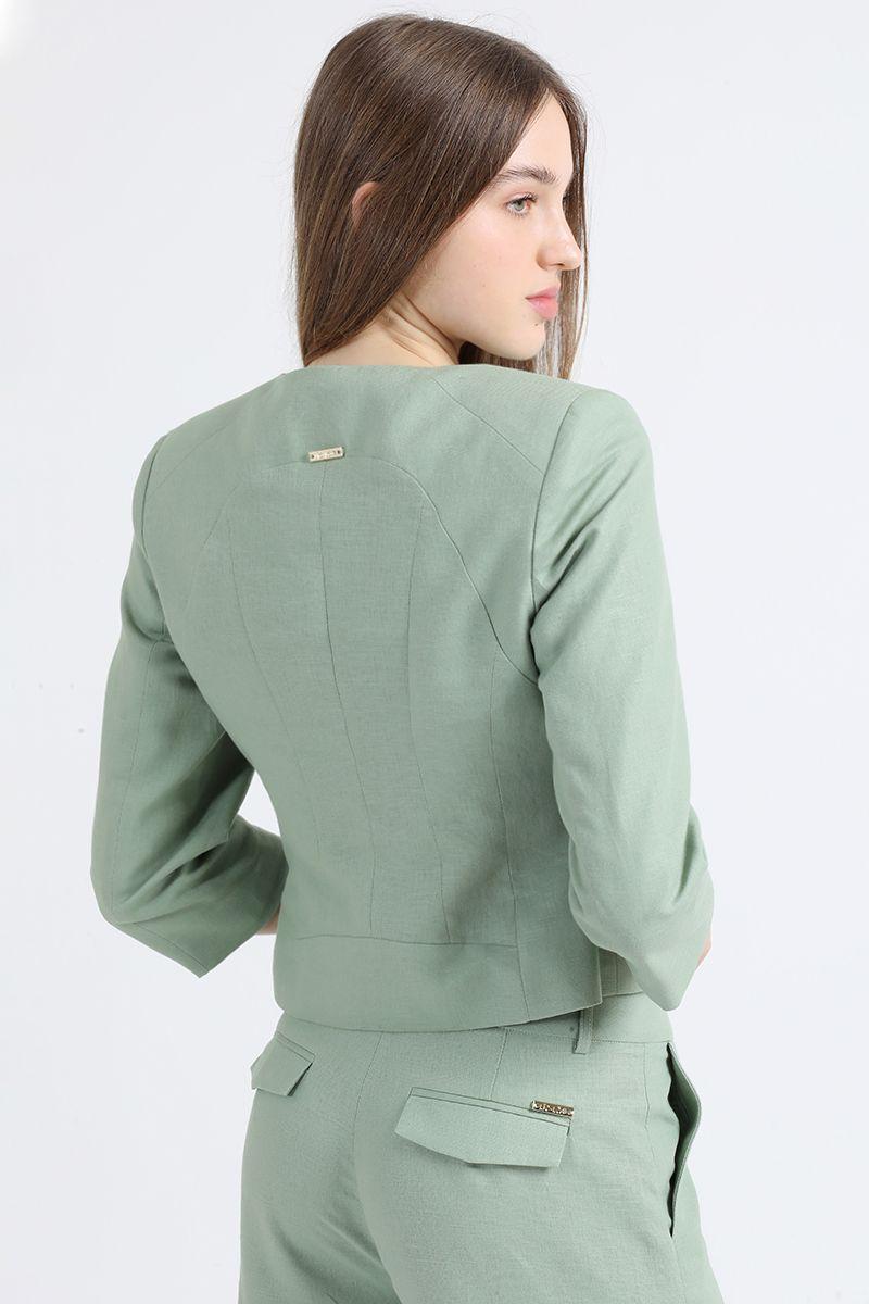 Chaqueta Entallada Lino Algodón, Verde Liola-3