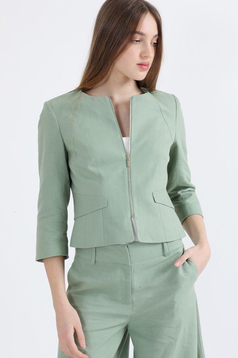 Chaqueta Entallada Lino Algodón, Verde Liola-4