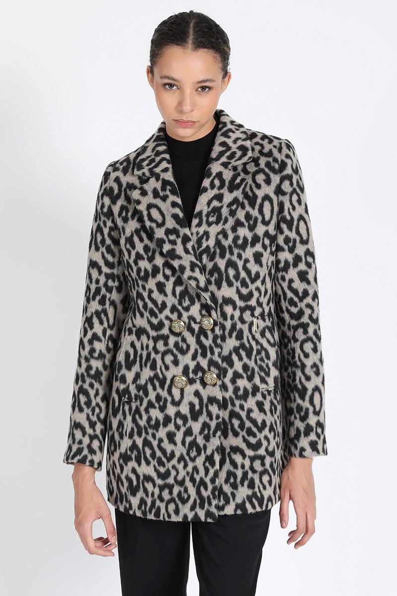 Chaqueton Cruzado Animal Print ,Gris Liola-0