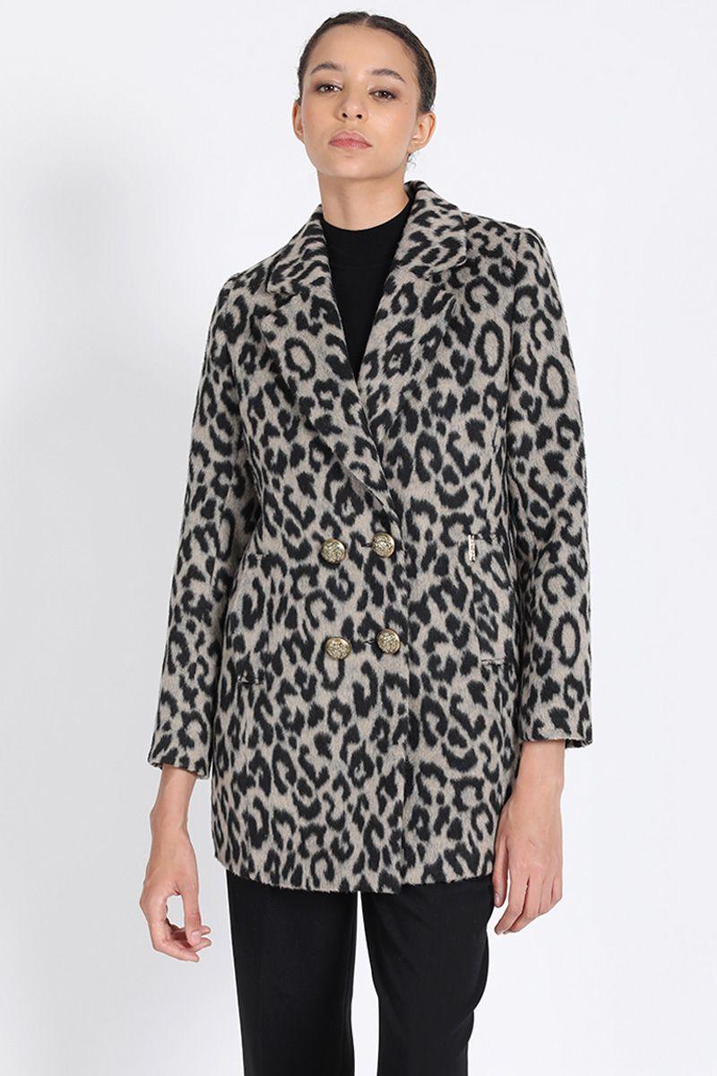 Chaqueton Cruzado Animal Print ,Gris Liola-6