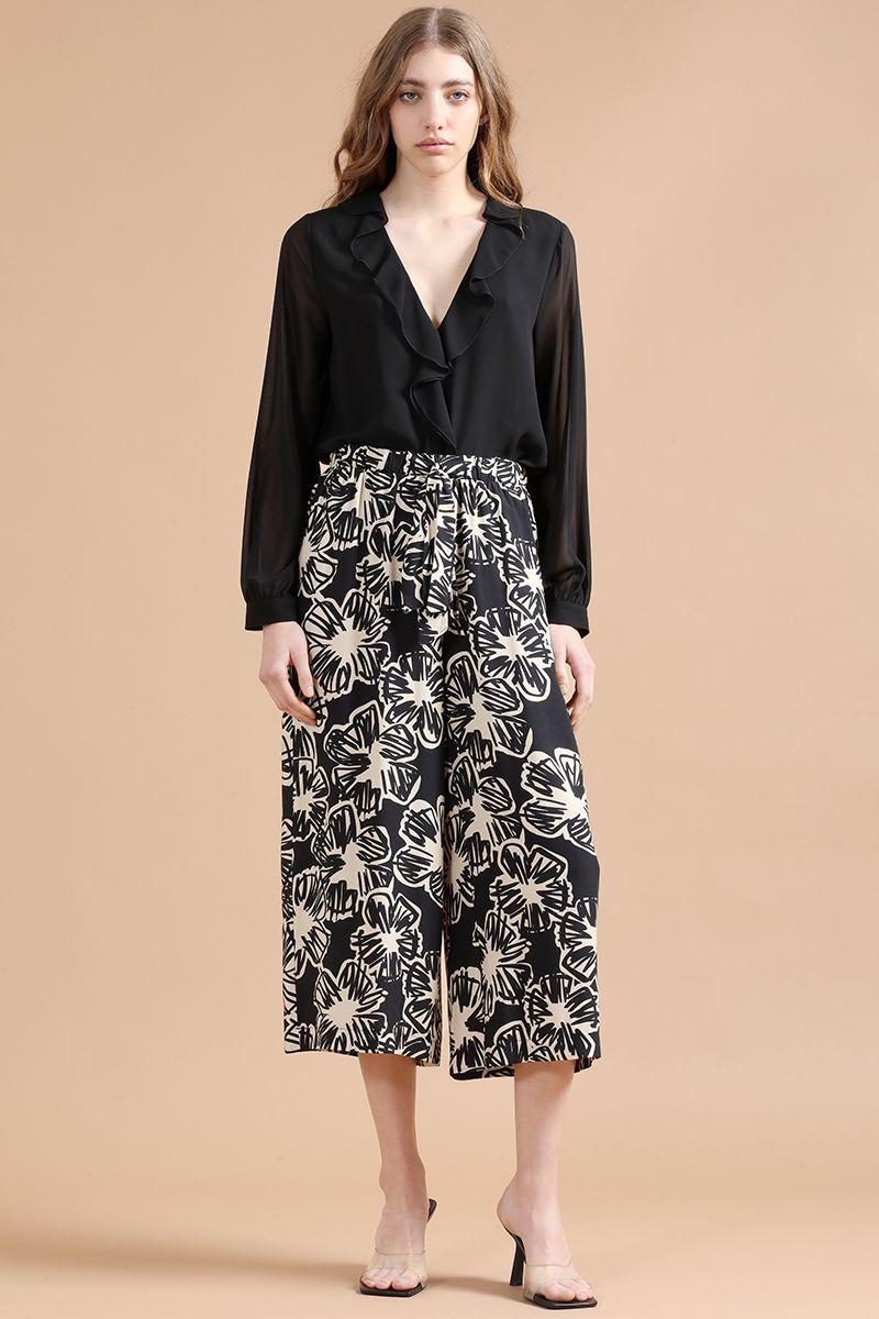 Blusa Gasa Volantes, Negro, Colección Italia Liola-1