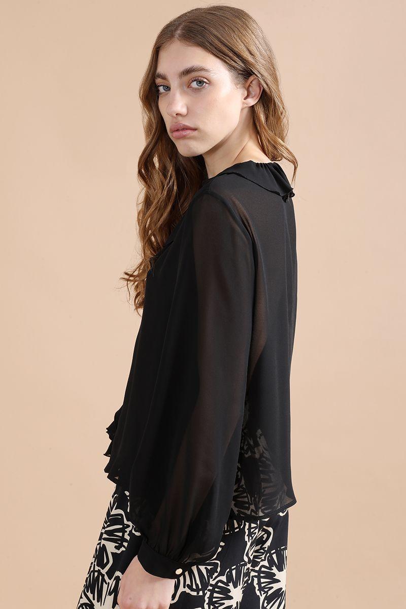 Blusa Gasa Volantes, Negro, Colección Italia Liola-2