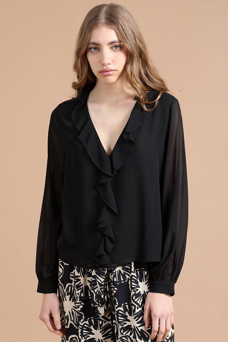 Blusa Gasa Volantes, Negro, Colección Italia Liola-3