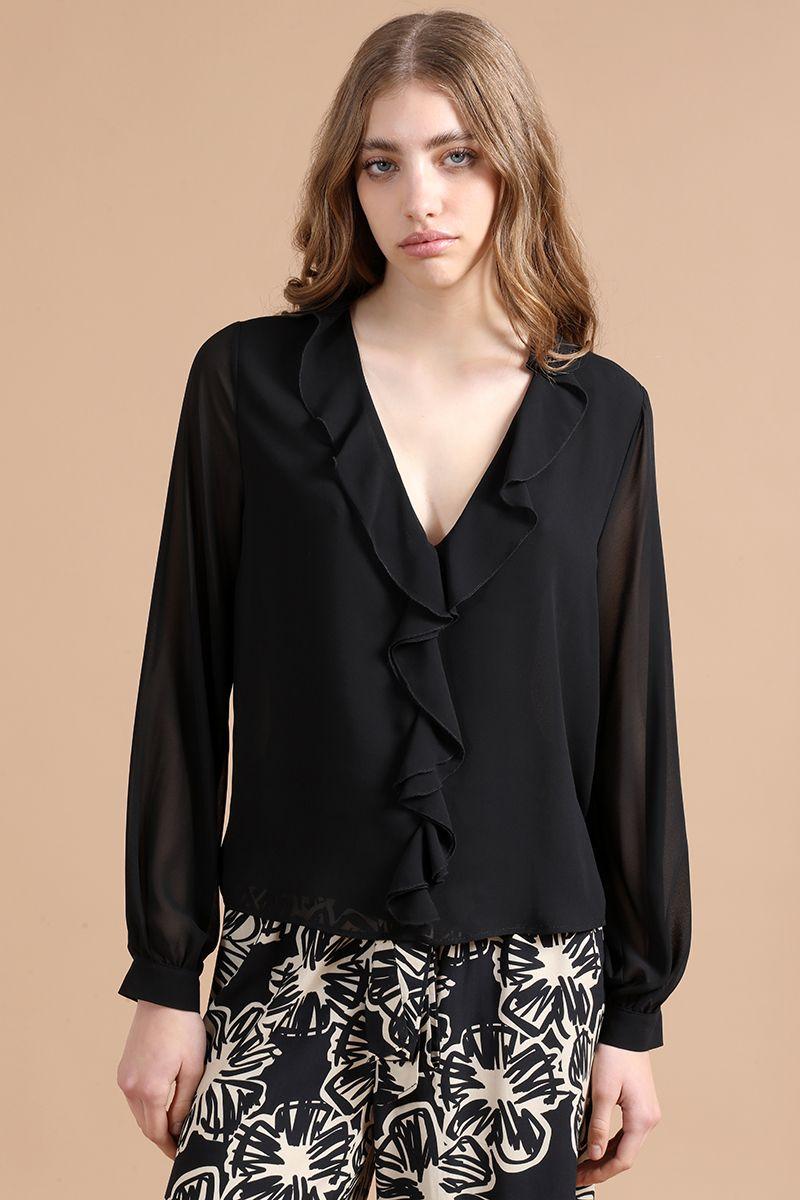 Blusa Gasa Volantes, Negro, Colección Italia Liola-5