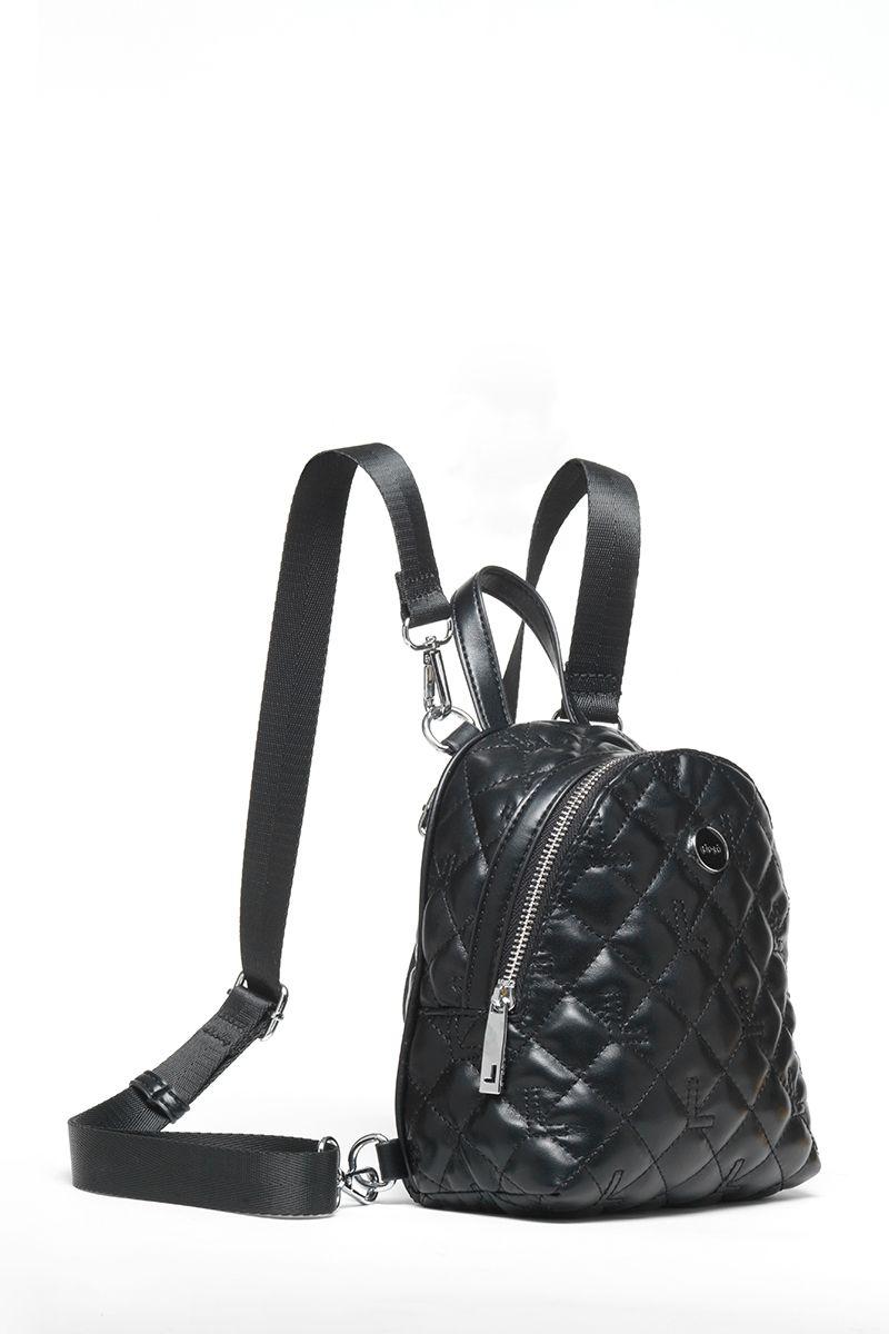 Mochila Pequeña, Efecto Cuero Acolchado, Negro Liola-2