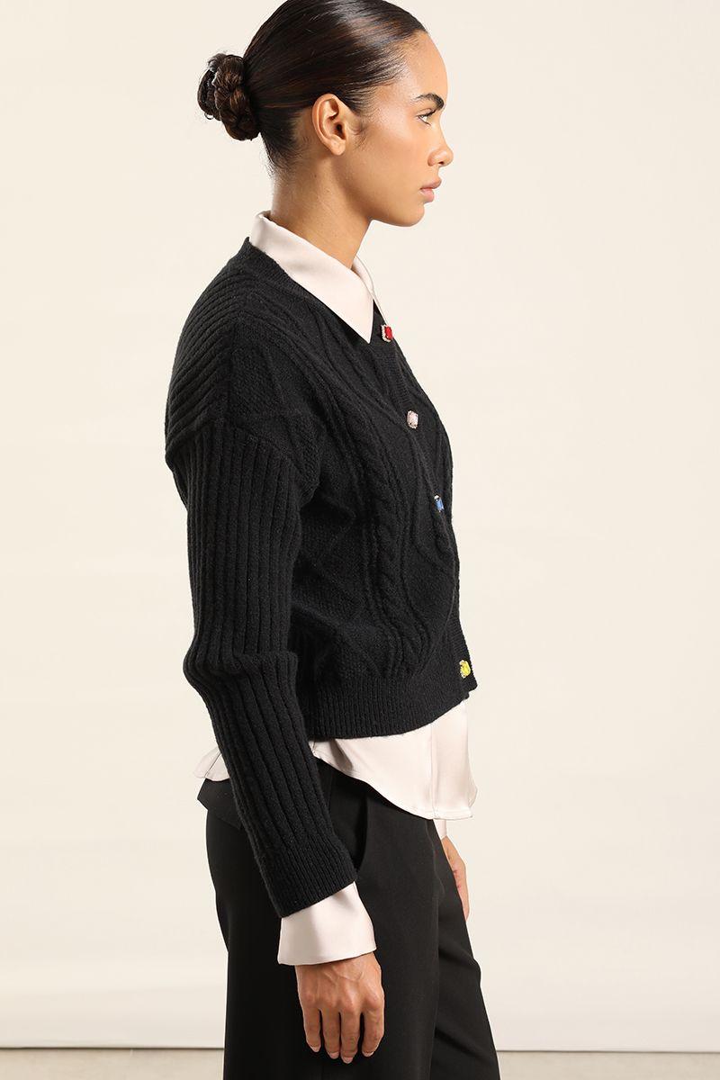 Cardigan Punto Boton Joya, Negro Liola-3