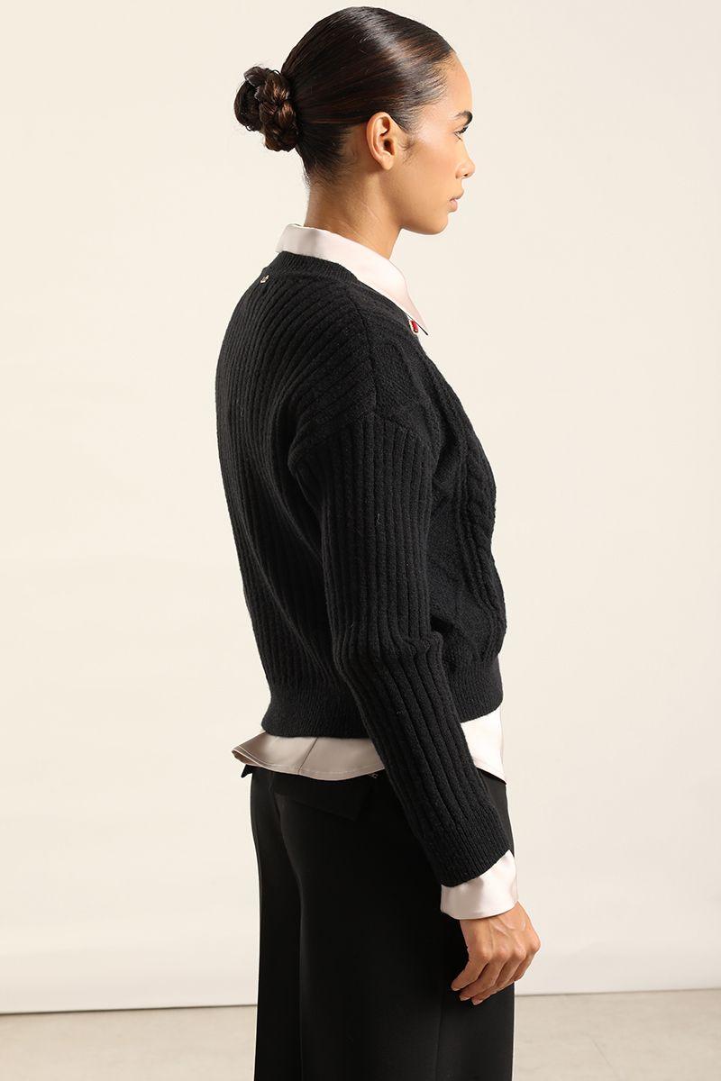 Cardigan Punto Boton Joya, Negro Liola-5