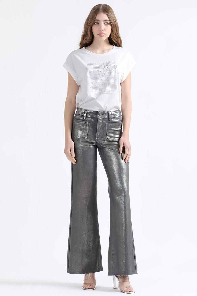 Pantalon Folia Straight, Tiro Medio, Gris Liola-3