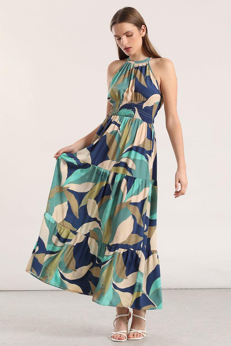 Vestido maxi estampado verde Liola mujer-0