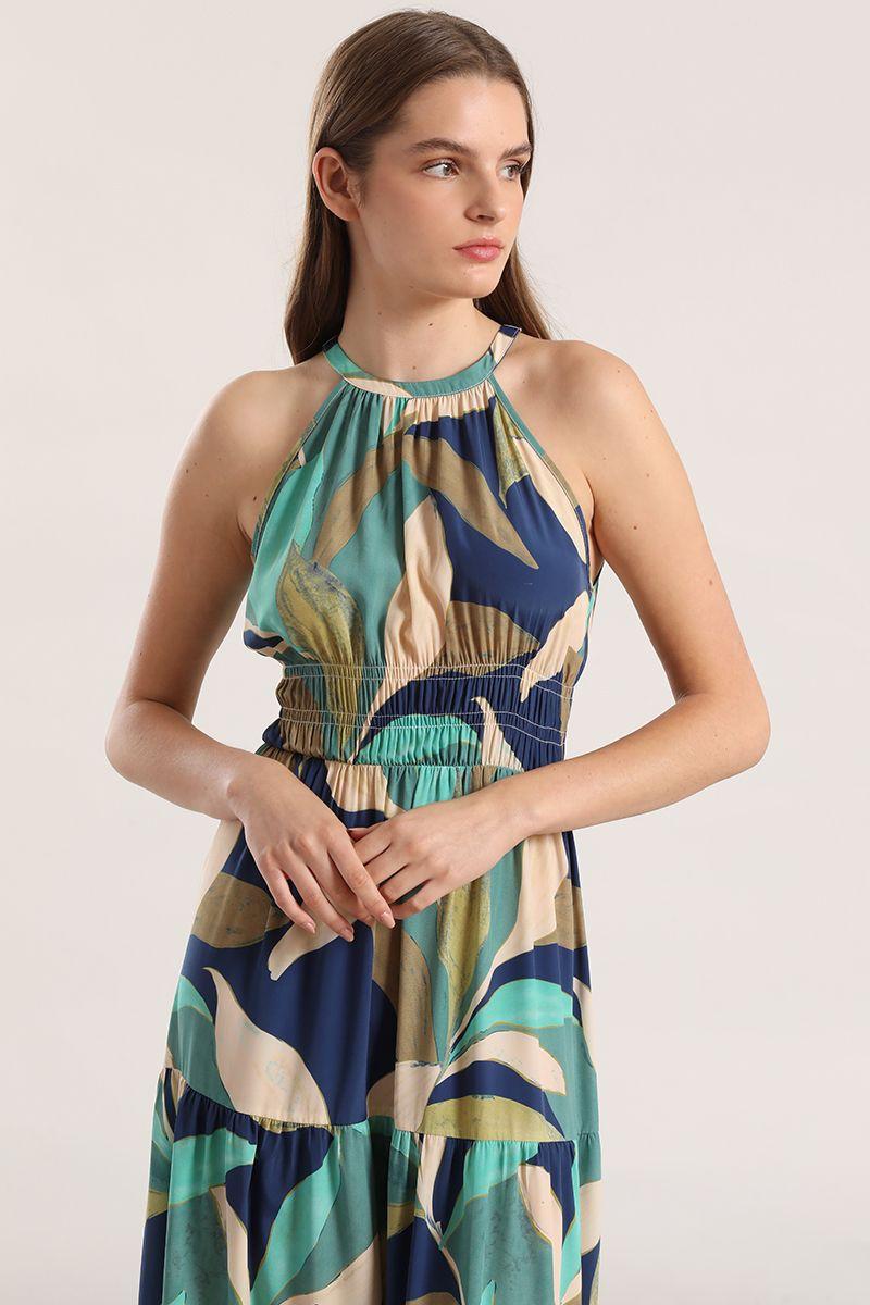 Vestido maxi estampado verde Liola mujer-1