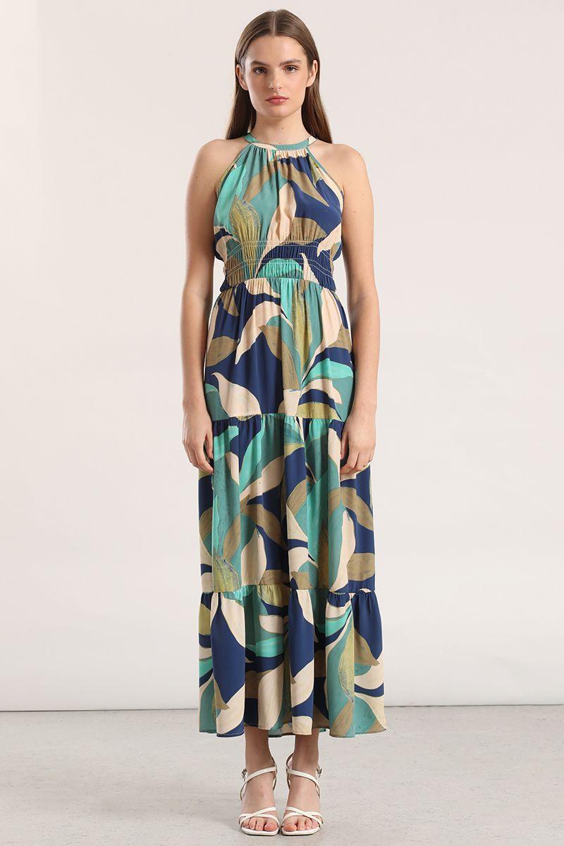 Vestido maxi estampado verde Liola mujer-2