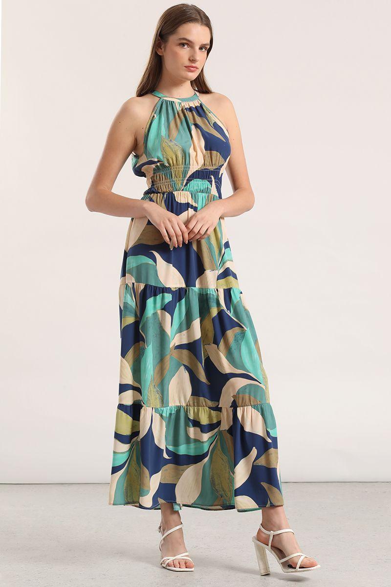 Vestido maxi estampado verde Liola mujer-3