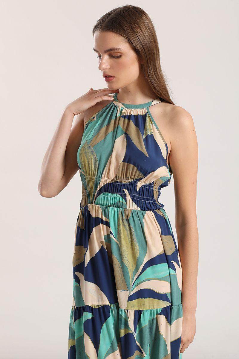 Vestido maxi estampado verde Liola mujer-5