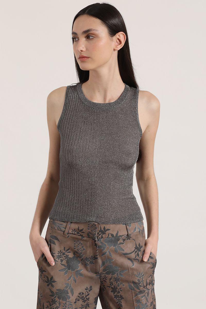 Polera punto hilo metalizado Liola mujer gris-0