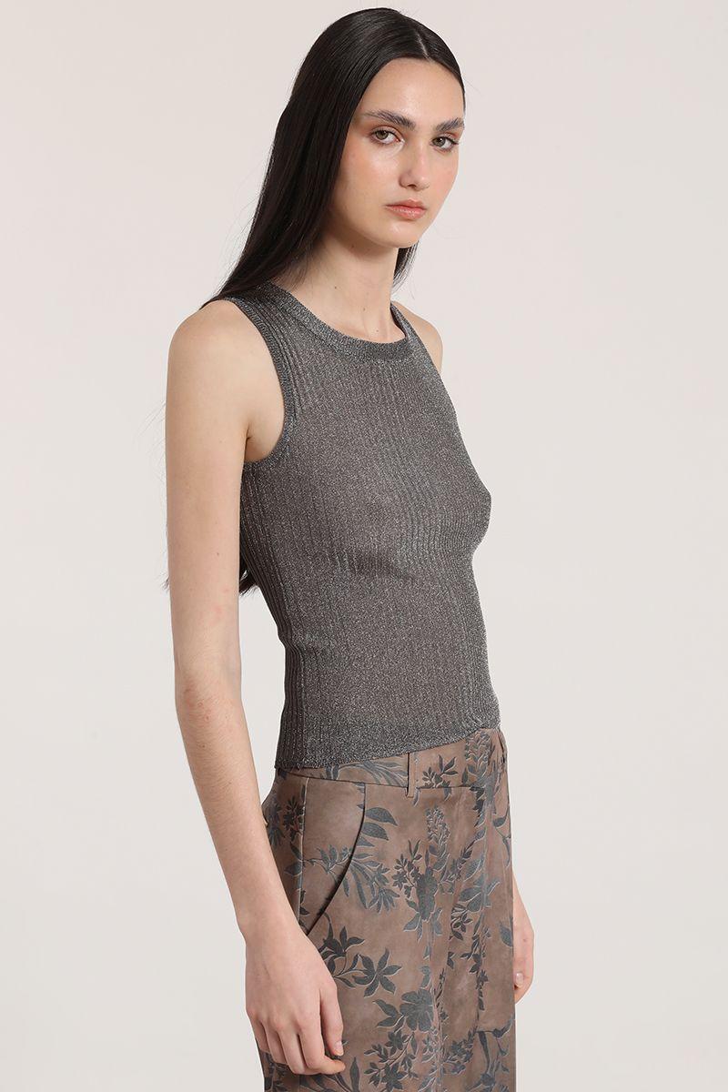 Polera punto hilo metalizado Liola mujer gris-2