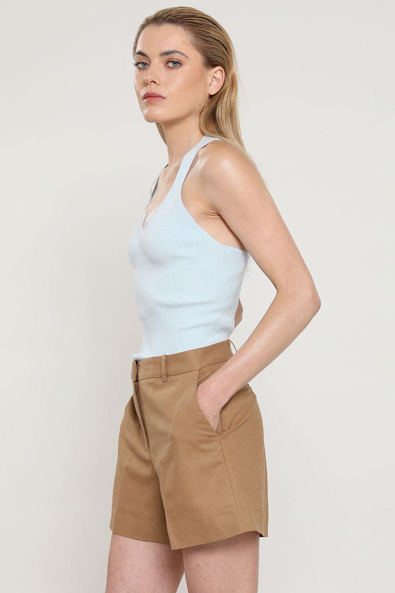 Short basico, lino algodon, camel Liola-0