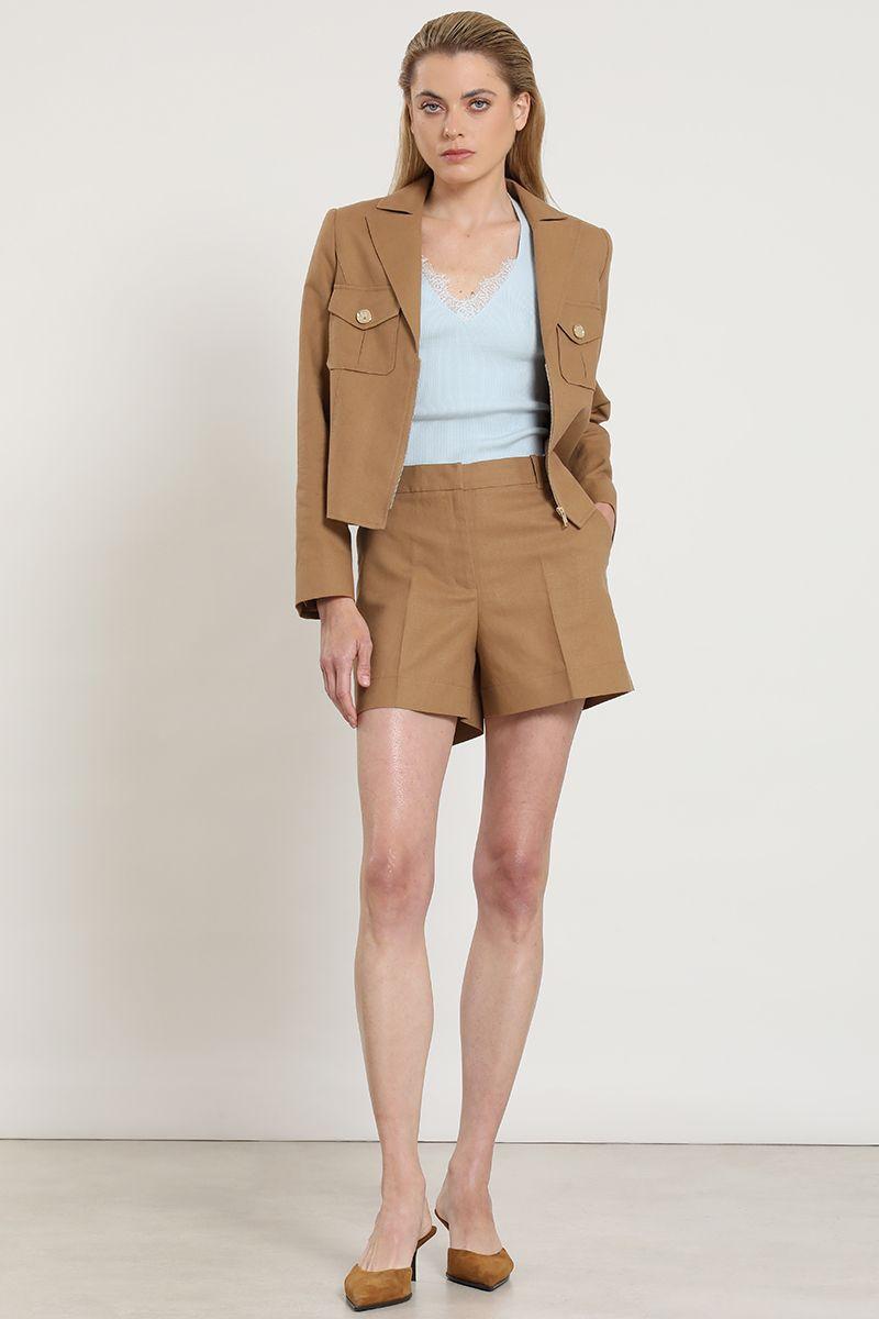 Short basico, lino algodon, camel Liola-2