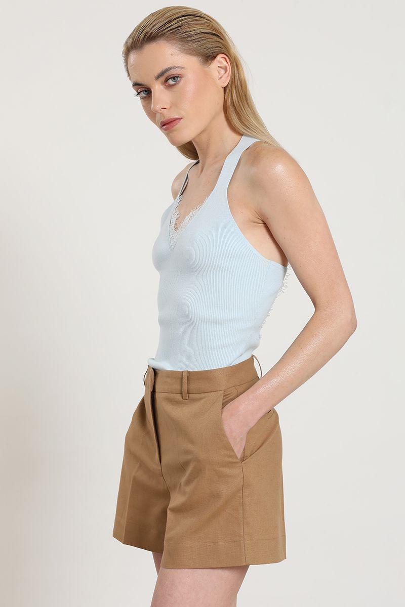 Short basico, lino algodon, camel Liola-4