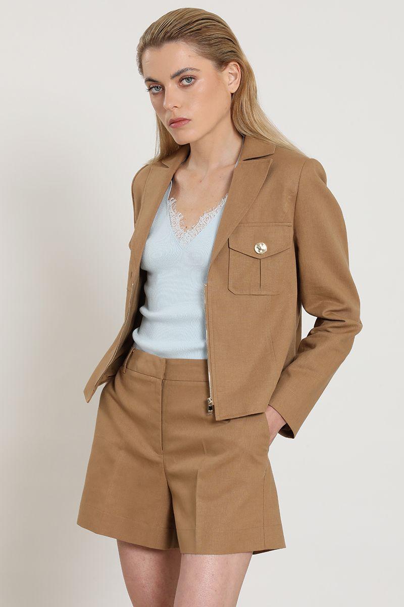 Short basico, lino algodon, camel Liola-5