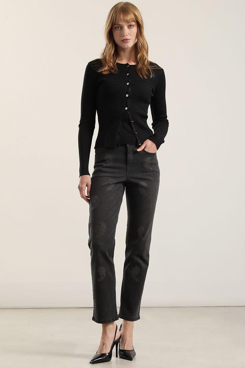 Cardigan punto hilo metalizado, negro Liola-1