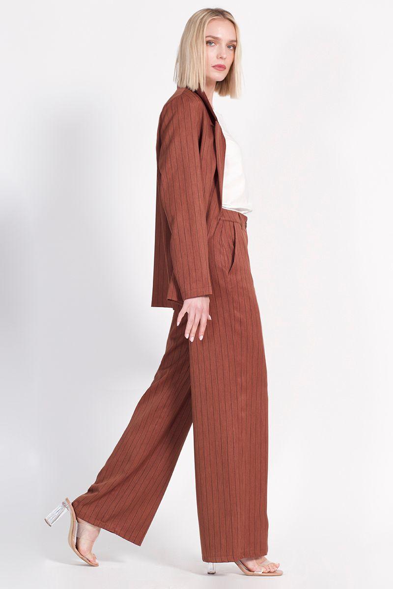 Pantalon Ancho Poliéster Estampado Café Liola-1