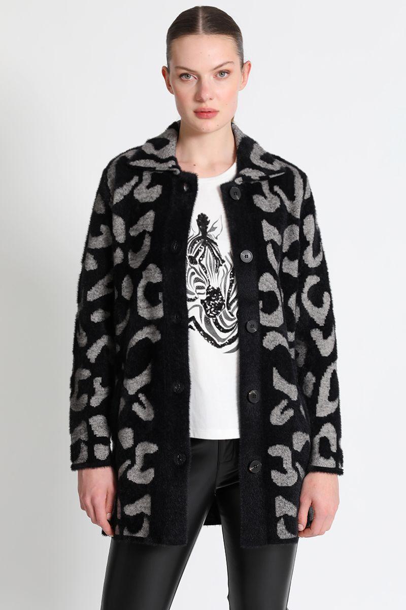 Abrigo  Recto Tejido Jacquard Gris Liola-0
