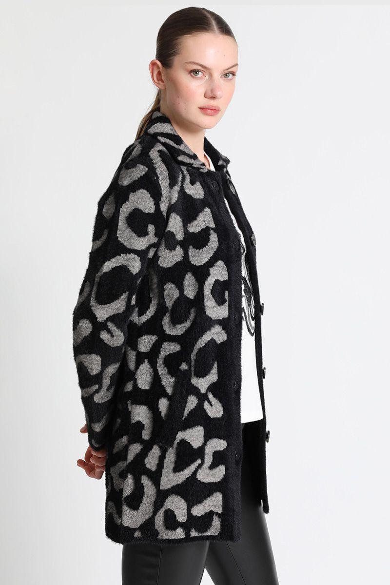Abrigo  Recto Tejido Jacquard Gris Liola-1