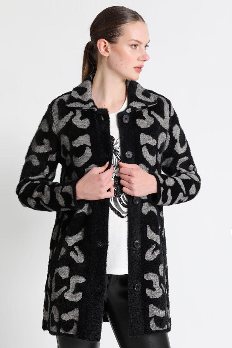 Abrigo  Recto Tejido Jacquard Gris Liola-2