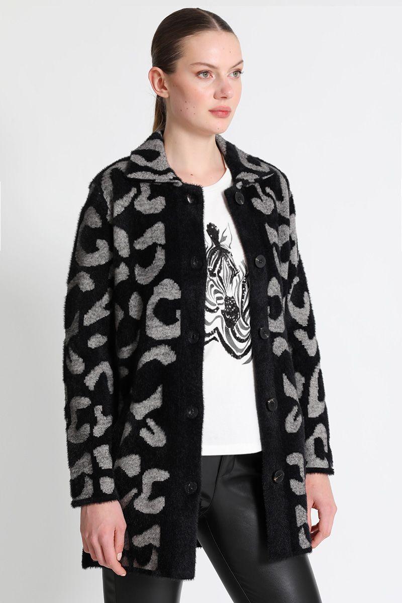 Abrigo  Recto Tejido Jacquard Gris Liola-3