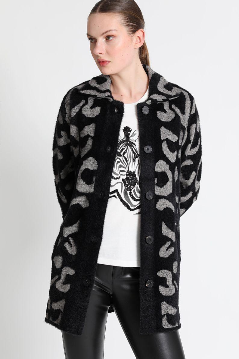 Abrigo  Recto Tejido Jacquard Gris Liola-5