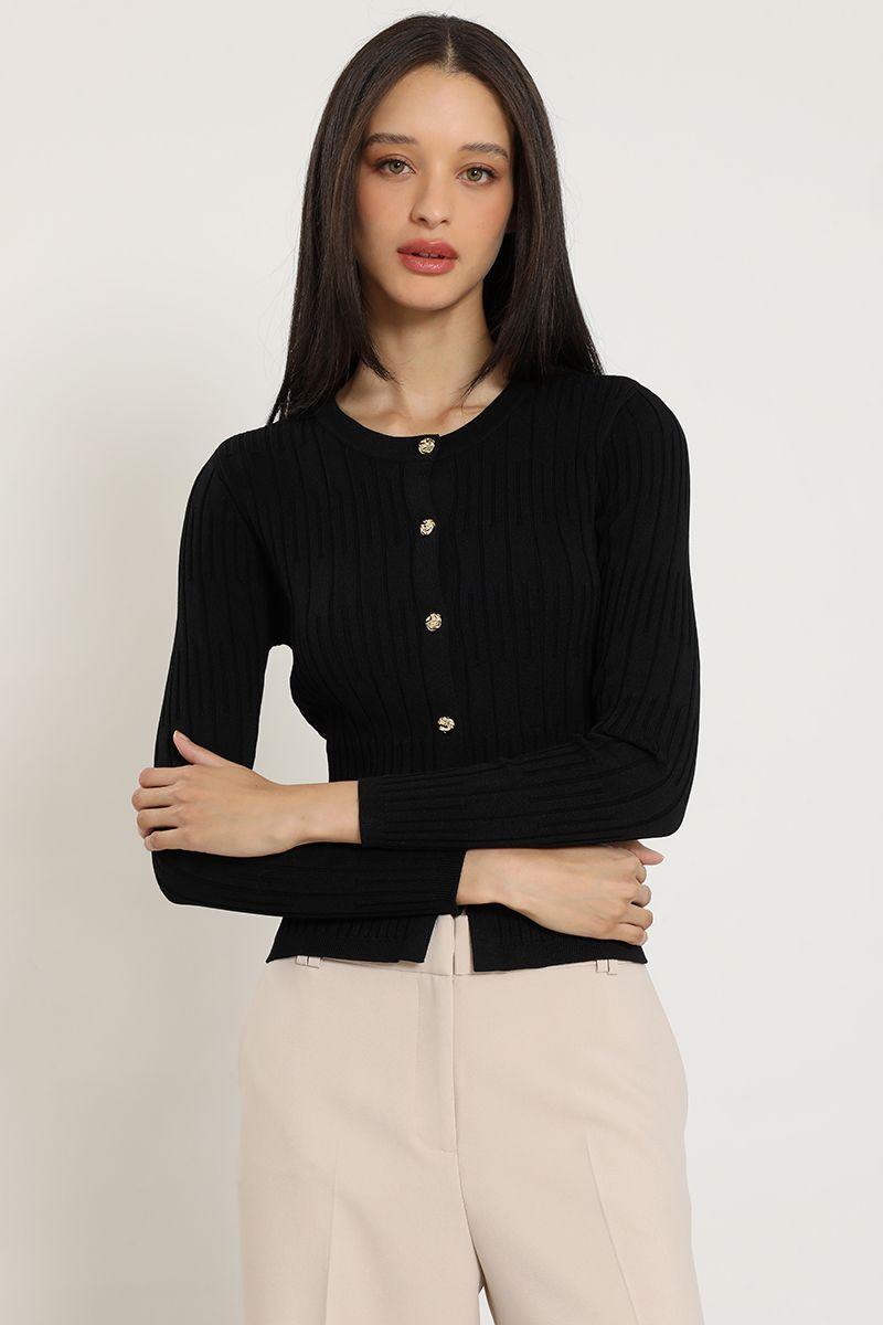 Cardigan punto, boton fantasia, negro Liola-2