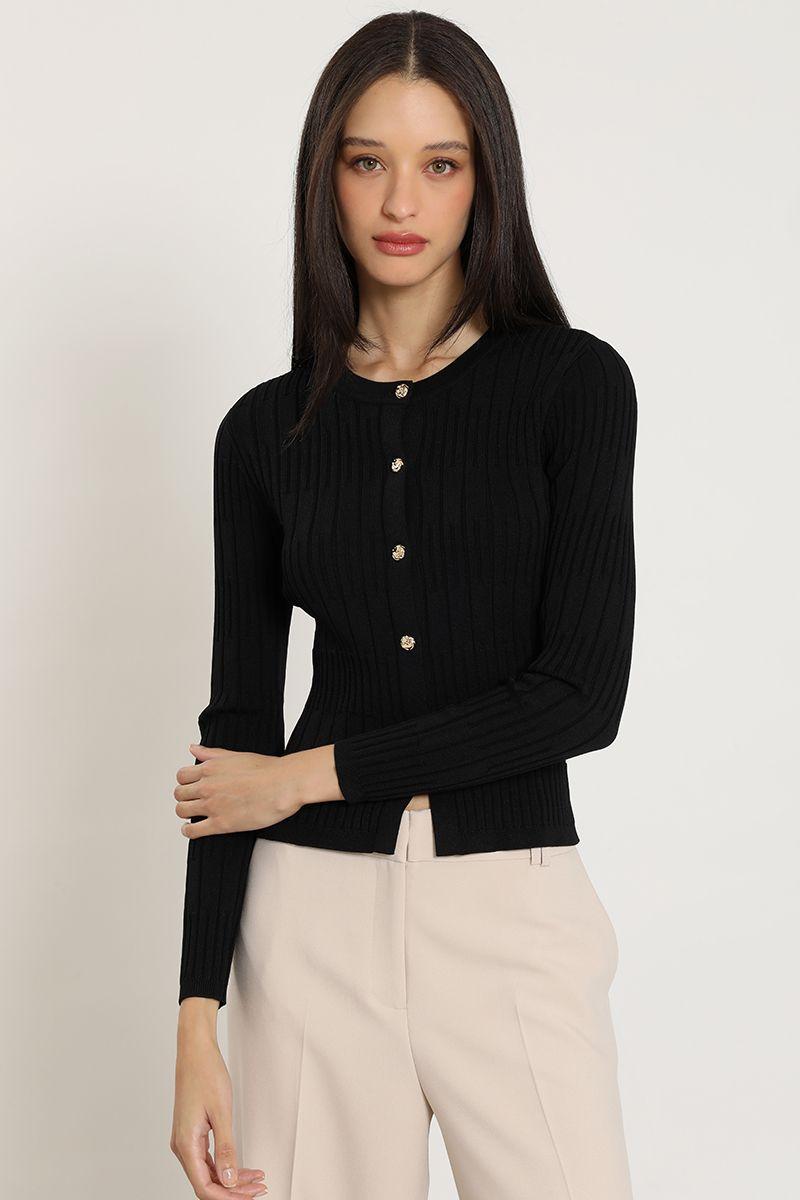 Cardigan punto, boton fantasia, negro Liola-3