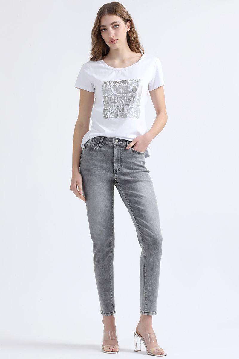 Jeans Skinny Fit, Tiro Medio, Gris Liola-0